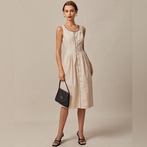 RIHOAS Cream Button-Front Sleeveless Midi Dress